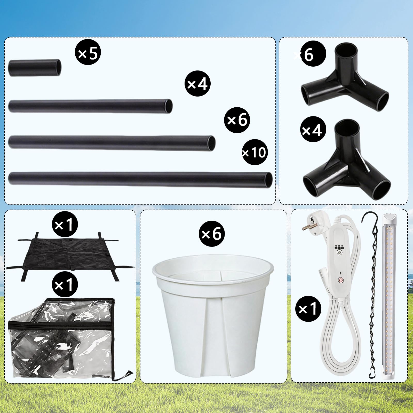 Kit de Plantación, Mini Invernadero con Seis Macetas Pequeñas y Lámpara para Plantas Invernadero de Jardín de PVC de 60 x 40 x 50 cm Cubierta Aislante Transparente para Plantas para Jardín y Balcón
