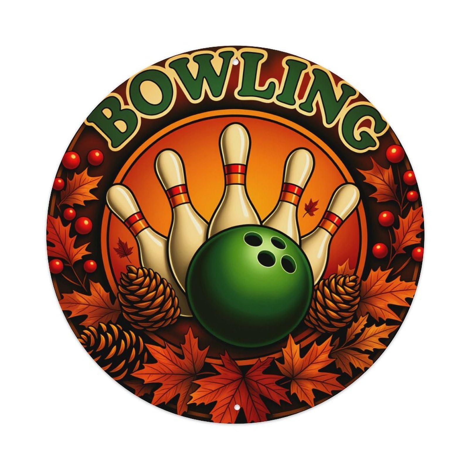 Jdfenggu Vintage Bowling Pins Ball Autumn Leaves Retro Metal Tin Sign, Metal Poster For Bar, Home, Man Cave, Kitchen, Laundry Room Art Decor 8X8 Inch