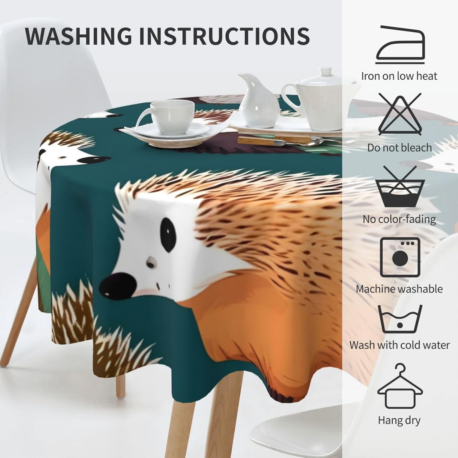 Many Hedgehogs Print Wrinkle Free Dining Table Cover for Birthday Party Farmhouse Tablecloths Up to 60 x 60 Inches