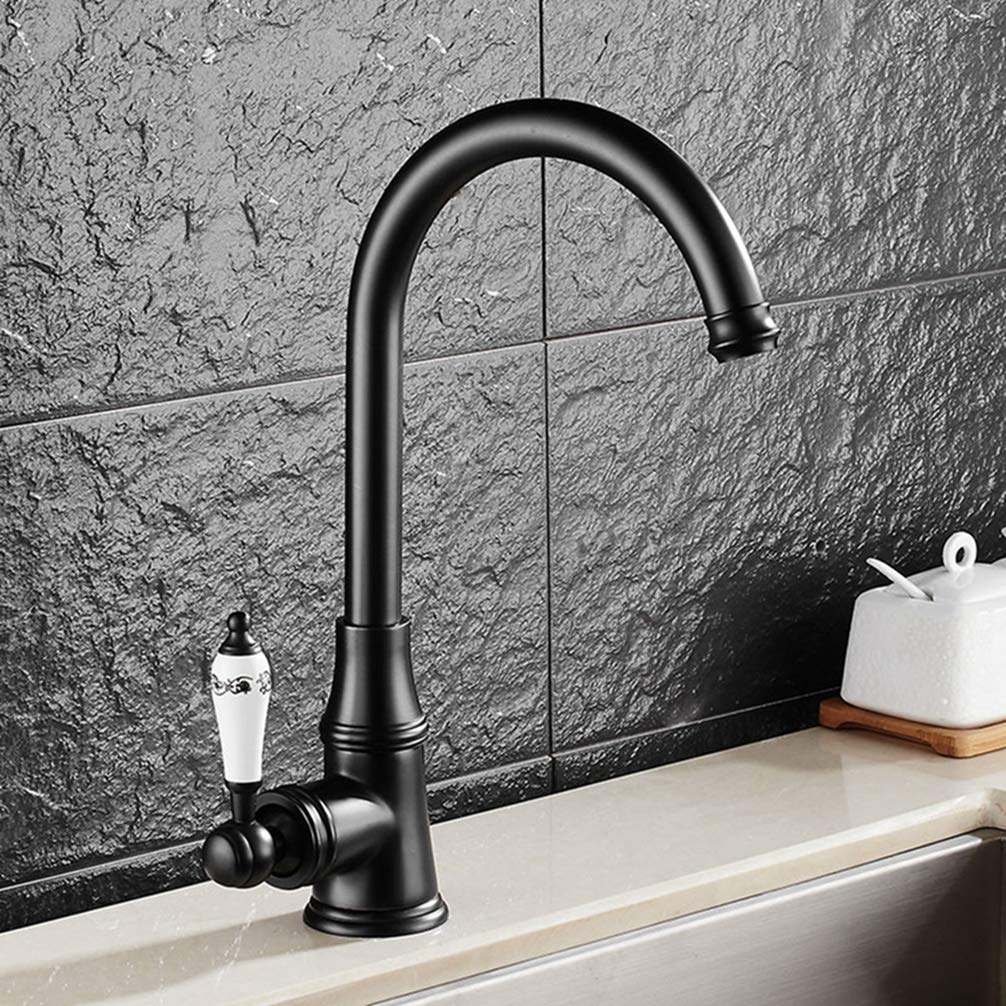 Kitchen Faucet Black/Antique/Chrome 360 Swivel Mixer Tap Brushed Nickel Brass with Ceramic Handle Faucet,Black