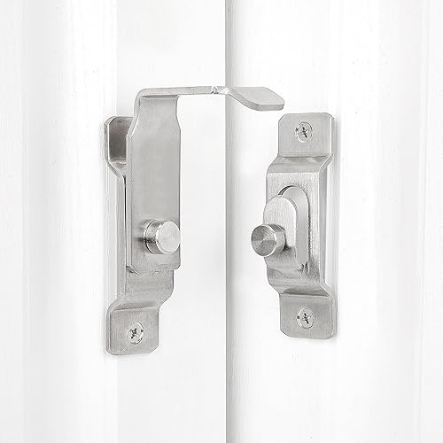 Miniatura 5 de INIRET 2 paquetes de cerradura de puerta de granero abatible de 90 grados, protege la privacidad y seguridad, pestillo de bloqueo de gancho para