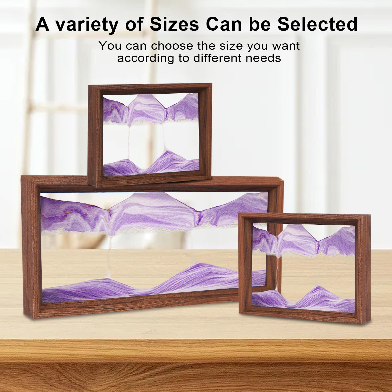 AzureLeap Pittura di Sabbia che Scorre Quadro 3D Sabbia Dinamica Paesaggio Marino, Decorazioni per Casa e Ufficio Giocattolo da Scrivania per Adulti Cornice in Legno [Viola-8"]