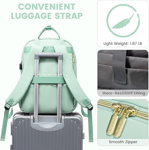 Miniatura 6 de LOVEVOOK Mochila para laptop para mujer, mochila de trabajo de moda con puerto USB, mochilas impermeables para el trabajo., Verde, 15,6 pulg., Moda