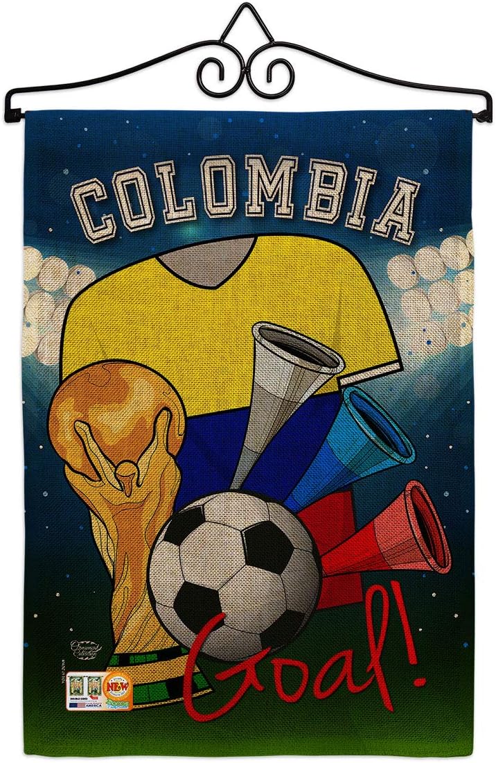 World Cup Colombia Soccer Burlap Garden Flag Set Wall Hanger Sports Game Goal Ball Football Entertainment Activity Physical Small Decorative Gift Yard House Banner Double-Sided Made In USA 13 X 18.5