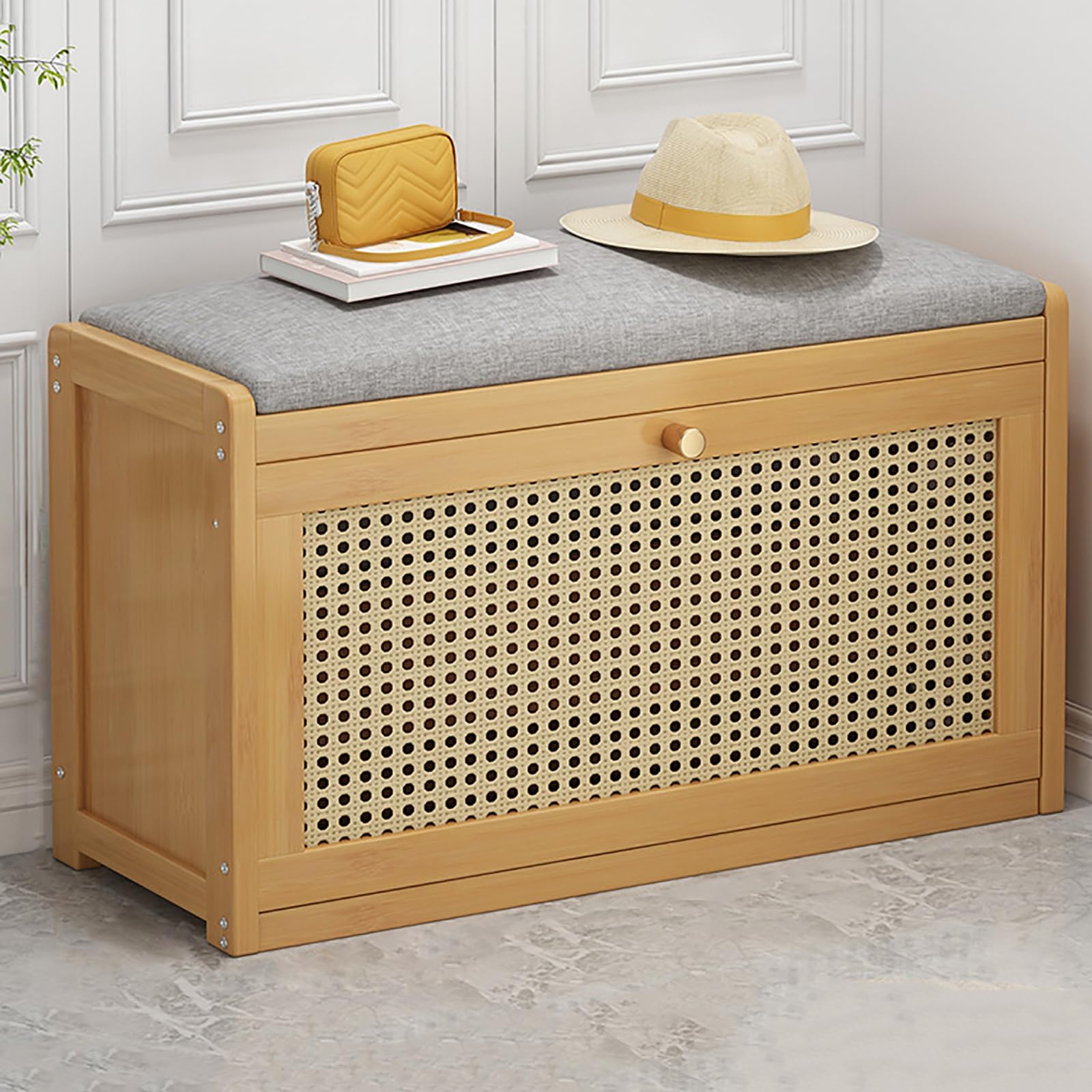Meuble à chaussures étroit en bambou pour petite entrée et chambre avec tiroir