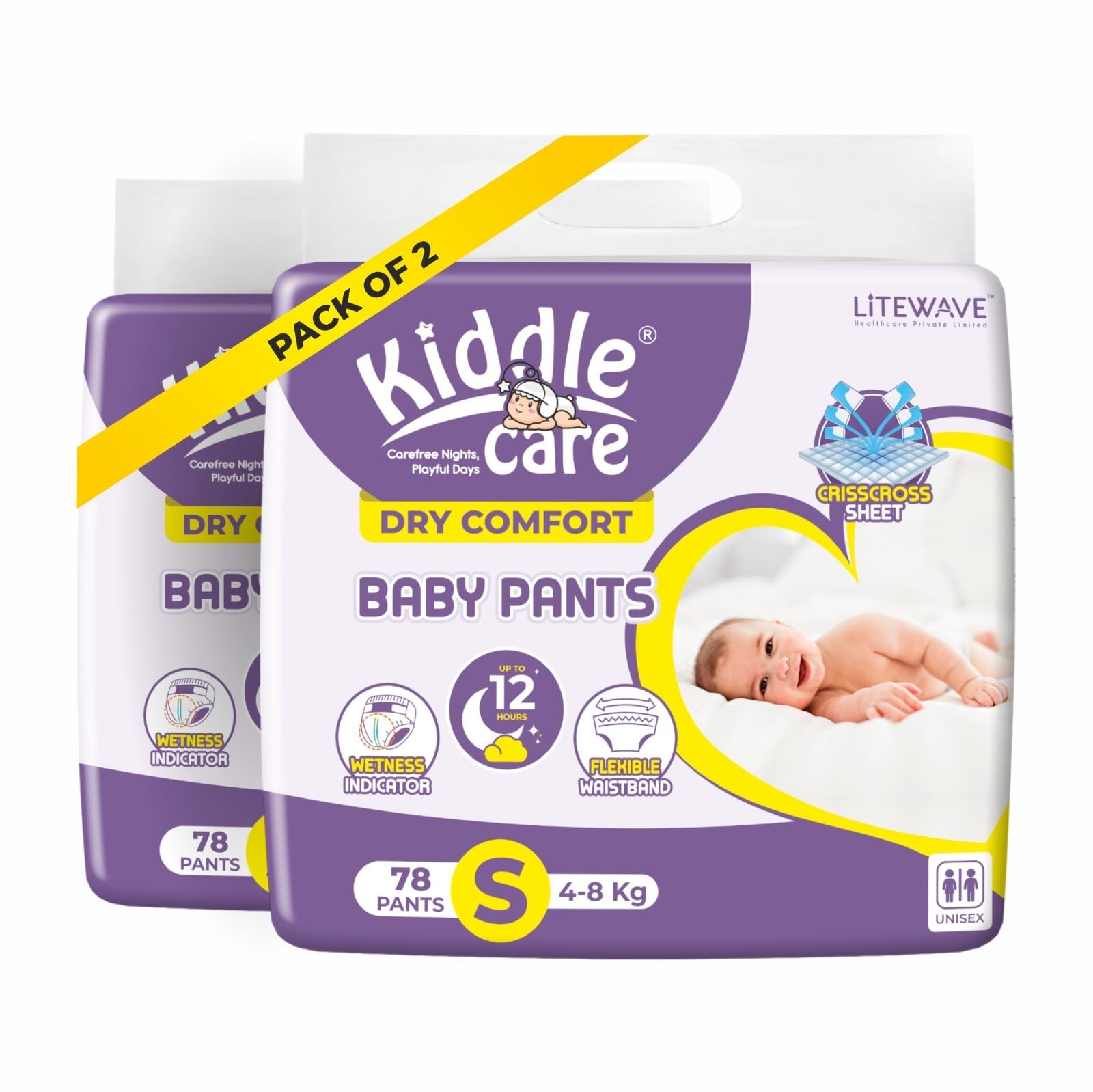Sponsored Ad - Dry Comfort Baby Diaper Pants | Small (S) | Pack of 2 | 156 Pieces | 4-8 Kg | Up to 12 Hours Protection, Prevents Leakage, Wetness Indicator