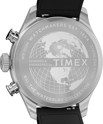 Timex Men's Waterbury Ace Fly-Back Chronograph 43mm Watch - Black Strap Black Dial Silver-Tone Case