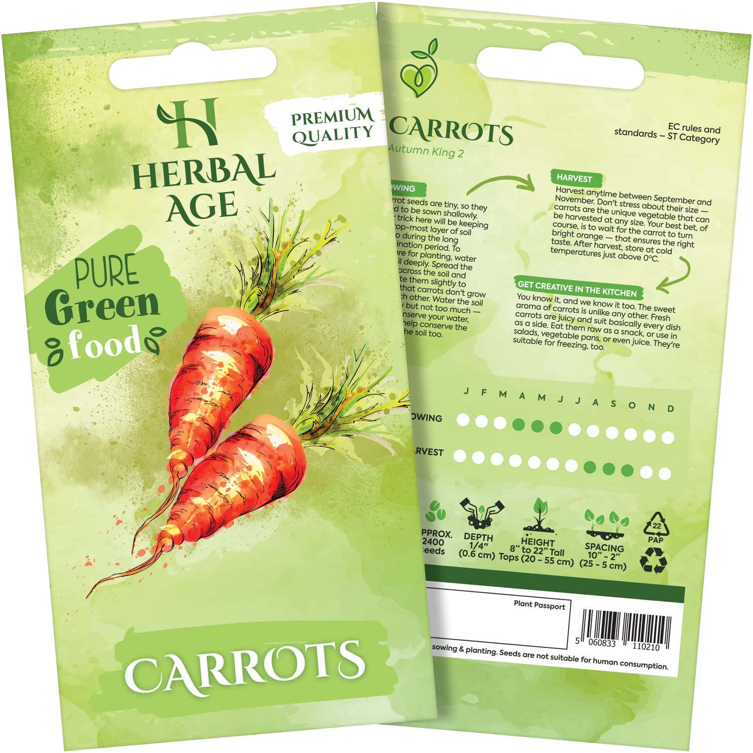 HERBAL AGE Grow Your Own Kits, Carrot Vegetable Seeds for Planting UK, 2400 Plants Heirloom Seed Box, Plant Seeds Indoor & Outdoor UK, Garden Gifts for Women, Man, Kids, Salad and Vegs Lovers