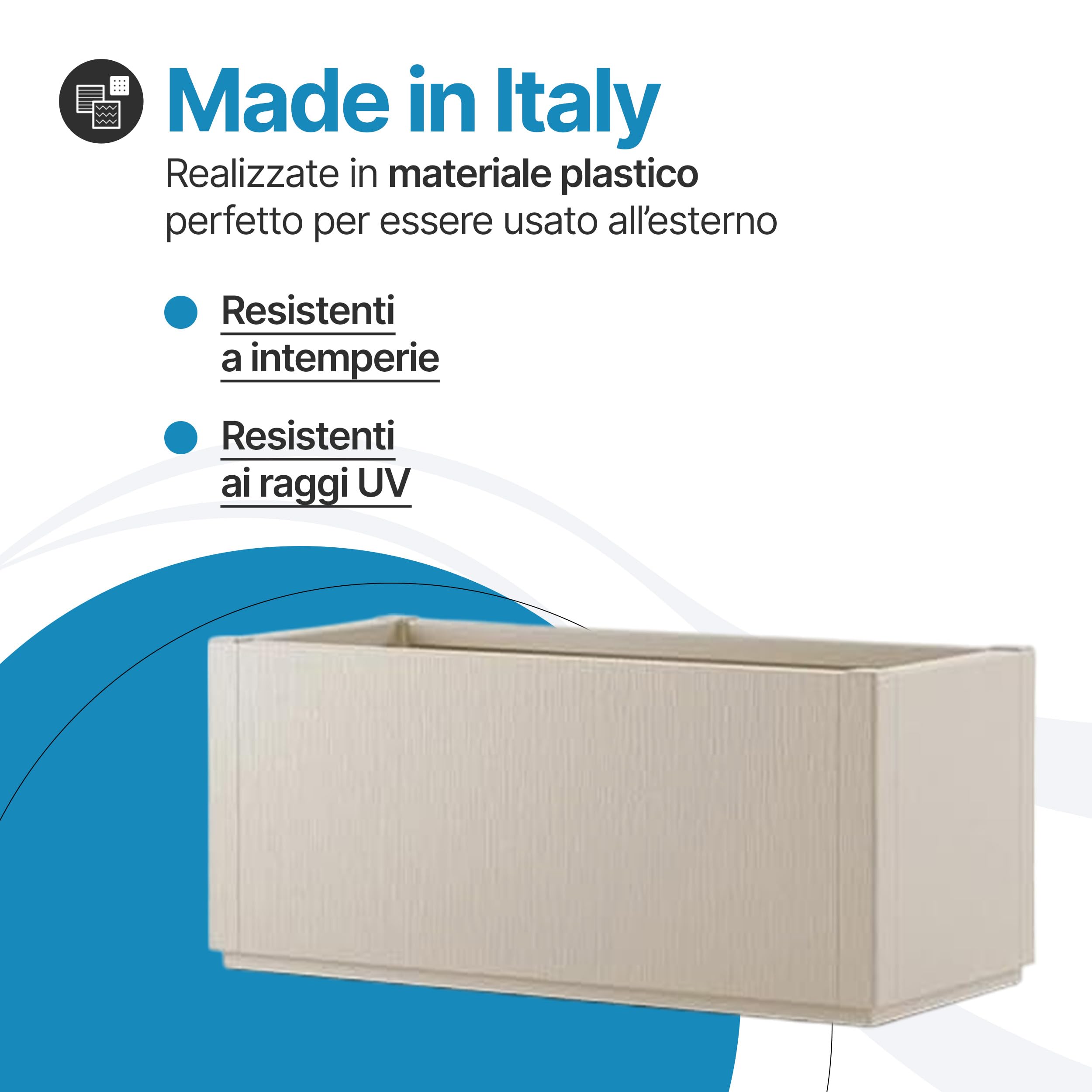 Tomaino - Vaso Rettangolare in Plastica per Esterno 80x36x35 cm - Fioriera Plastica per Piante Terrazzo e Giardino - Vaso Rettangolare da Esterno Bianco