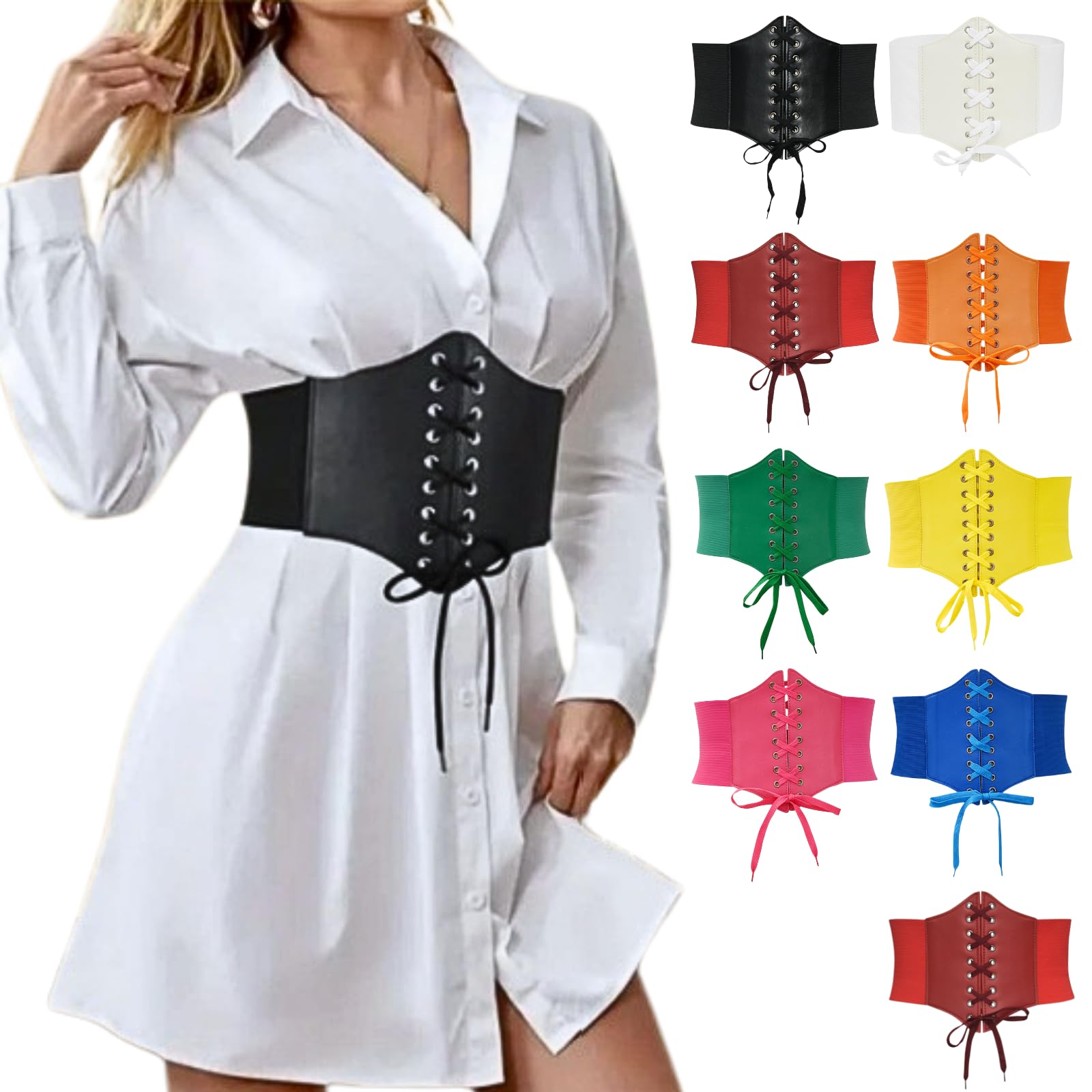 Corsets for Women Wide Elastic Tied Belts Lace-up Corset Elastic Stretch Corset Vintage Leather Corsets for Women