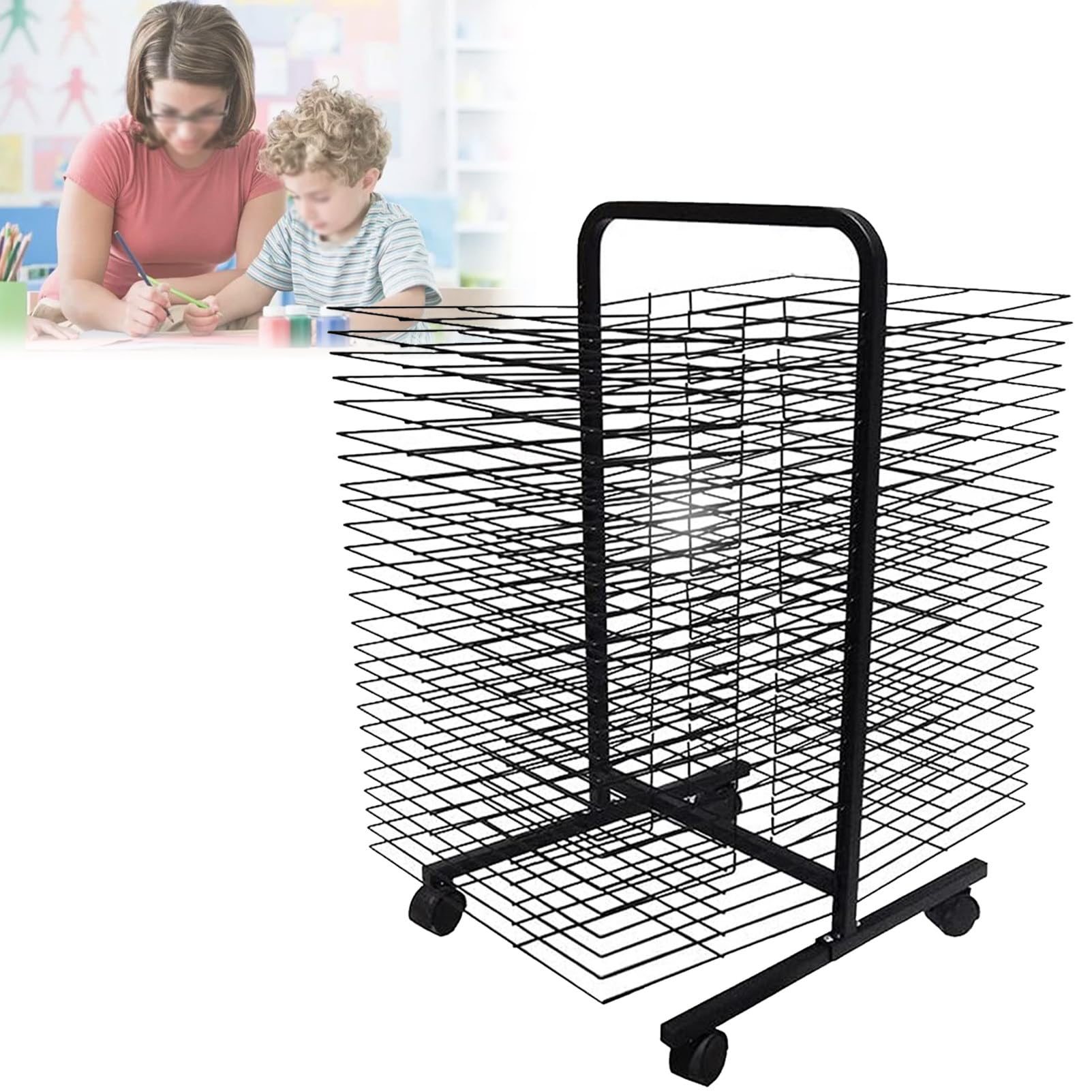 Aioneer Art Drying Rack for Classroom, Paint Drying Rack Art Shelves Metal, Removable Shelves, Stack Rack, for Painting, Drawings, and More,50Shelves