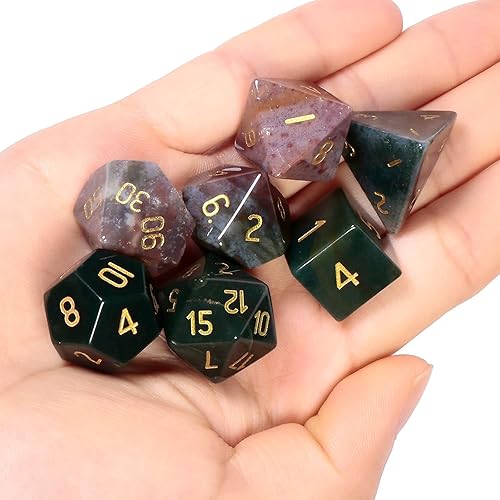 Vista 13 de SUNYIK Juego de 7 dados poliédricos DND de piedra de cristal pulido para juegos de mesa RPG MTG, dados de juego DND, mazmorras poliédricas