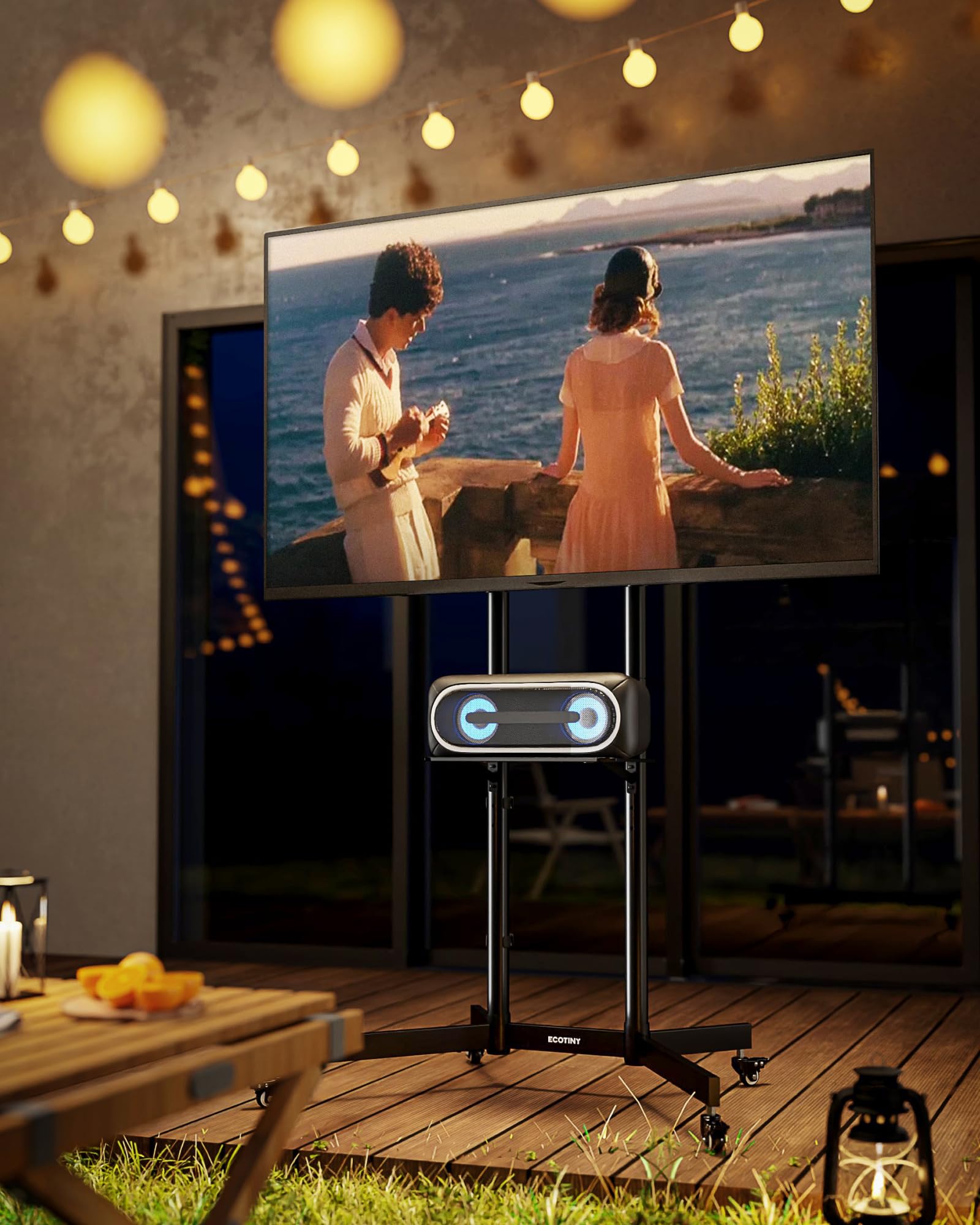 Support TV sur roulettes pour téléviseur de 32 à 85" jusqu'à 70 kg - avec roulettes et Tablette - Hauteur réglable - VESA Maximum 600 x 400 mm