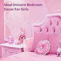 Vista 6 de QearFun Reloj despertador de unicornio para niñas y niños, bonita decoración de dormitorio, segunda mano silenciosa sin tictac, con retroiluminación
