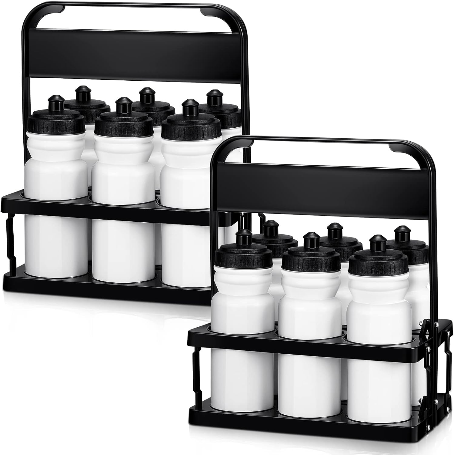 2 Pack Sports Water Bottle Carrier with 12 Team Water Bottles 20 oz Wide Mouth Water