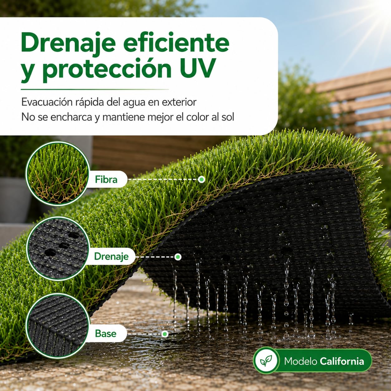 Césped Artificial Premium 35mm, Rollo 2x5m Modelo California, 18.900 Puntadas, 6.700Dtex. Máximo Realismo, Alta Densidad, Ideal para Exteriores, Piscinas, Terrazas y Jardín