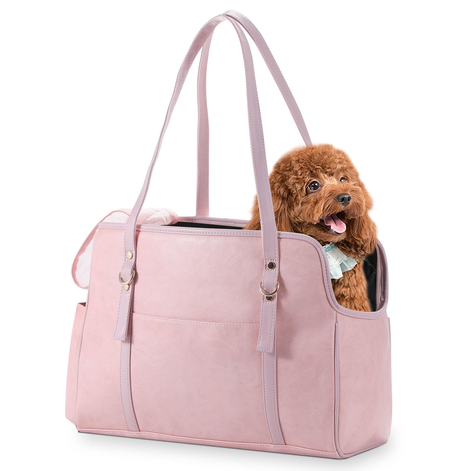 Lasaviin Dog Carrier Purse, Fashion Leather Pet Carrier with Pockets