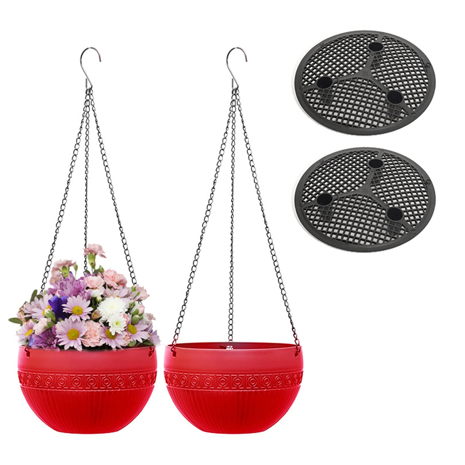 3 Vasi Da Appendere In Plastica Con Effetto Mattone – Autoirriganti, 13 Cm, Con Foro Di Drenaggio E Sottovaso Rimovibile, Per Interni/esterni - 5
