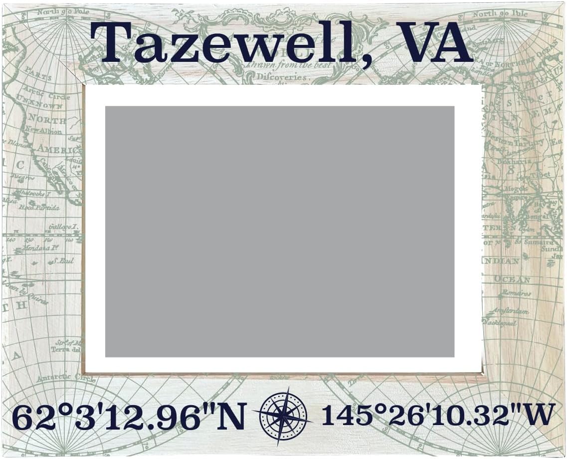 R and R Imports Tazewell Virginia Souvenir Wooden Photo Frame Compass Coordinates Design Matted to 4 x 6