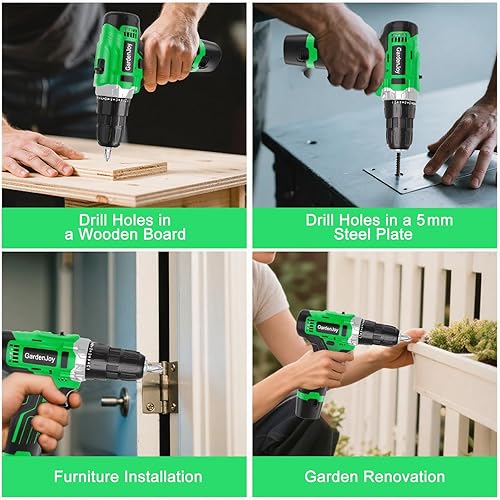 Miniatura 8 de GardenJoy Juego de taladro eléctrico inalámbrico taladro eléctrico de 12 V con batería y cargador, 65 piezas de accesorios, portabrocas sin llave de