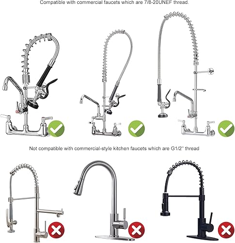 Miniatura 3 de JZBRAIN Válvula pulverizadora de preenjuague para grifo comercial, cabezal rociador de alta presión de 1.42 GPM, boquilla rociadora de platos con