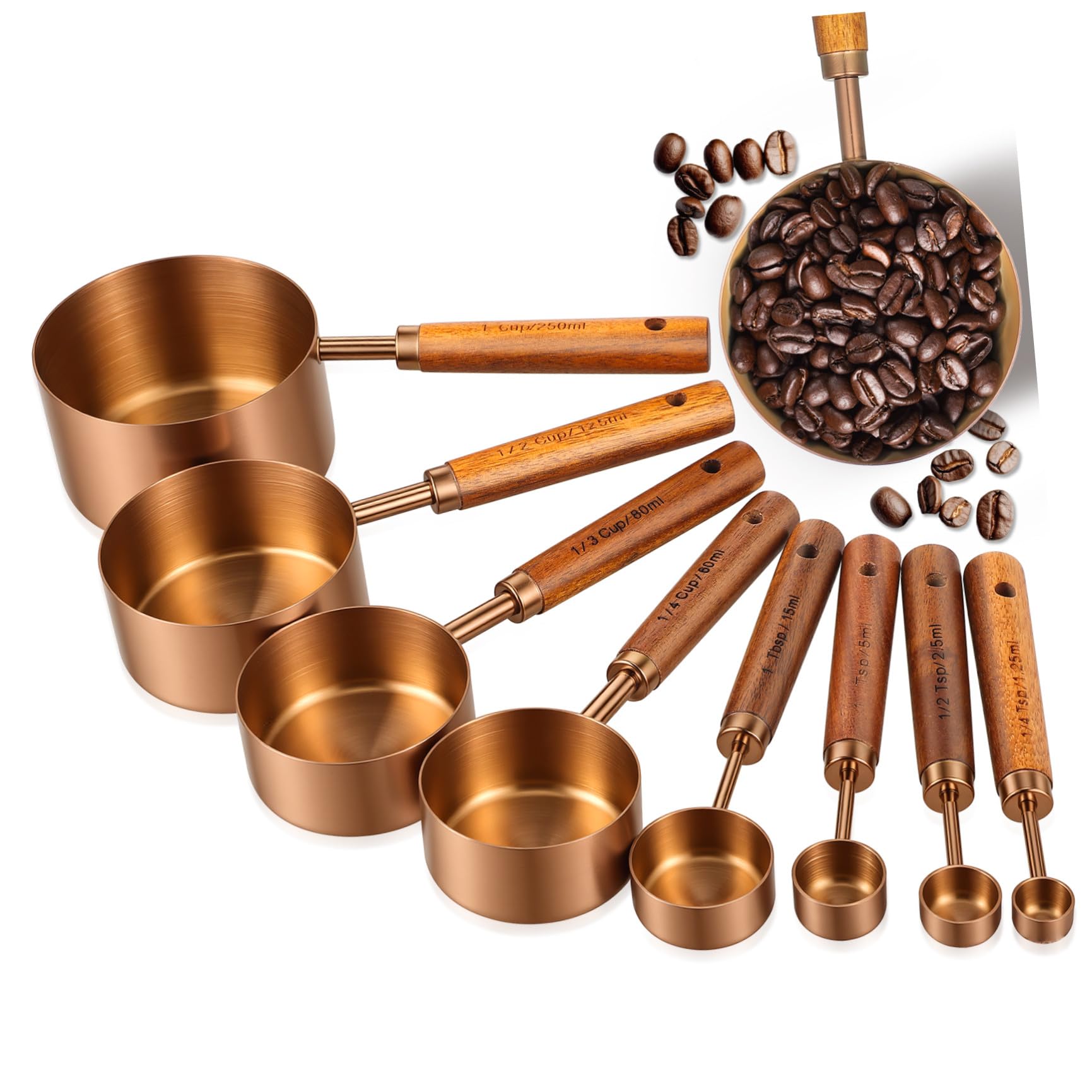 Operitacx 8 Pezzi Set di Cucchiai Dosatori Resistenti a Piegature in Acciaio Inox e Manico in Legno e Lavabili in Lavastoviglie, per Cucina e Pasticceria per Cucina Pasticceria