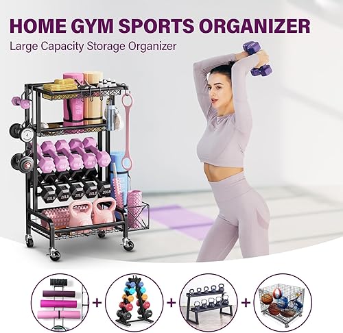 Miniatura 2 de Estante para mancuernas, soporte de pesas para equipo de gimnasio en casa, organizador de entrenamiento de 5 niveles para gimnasio en casa con