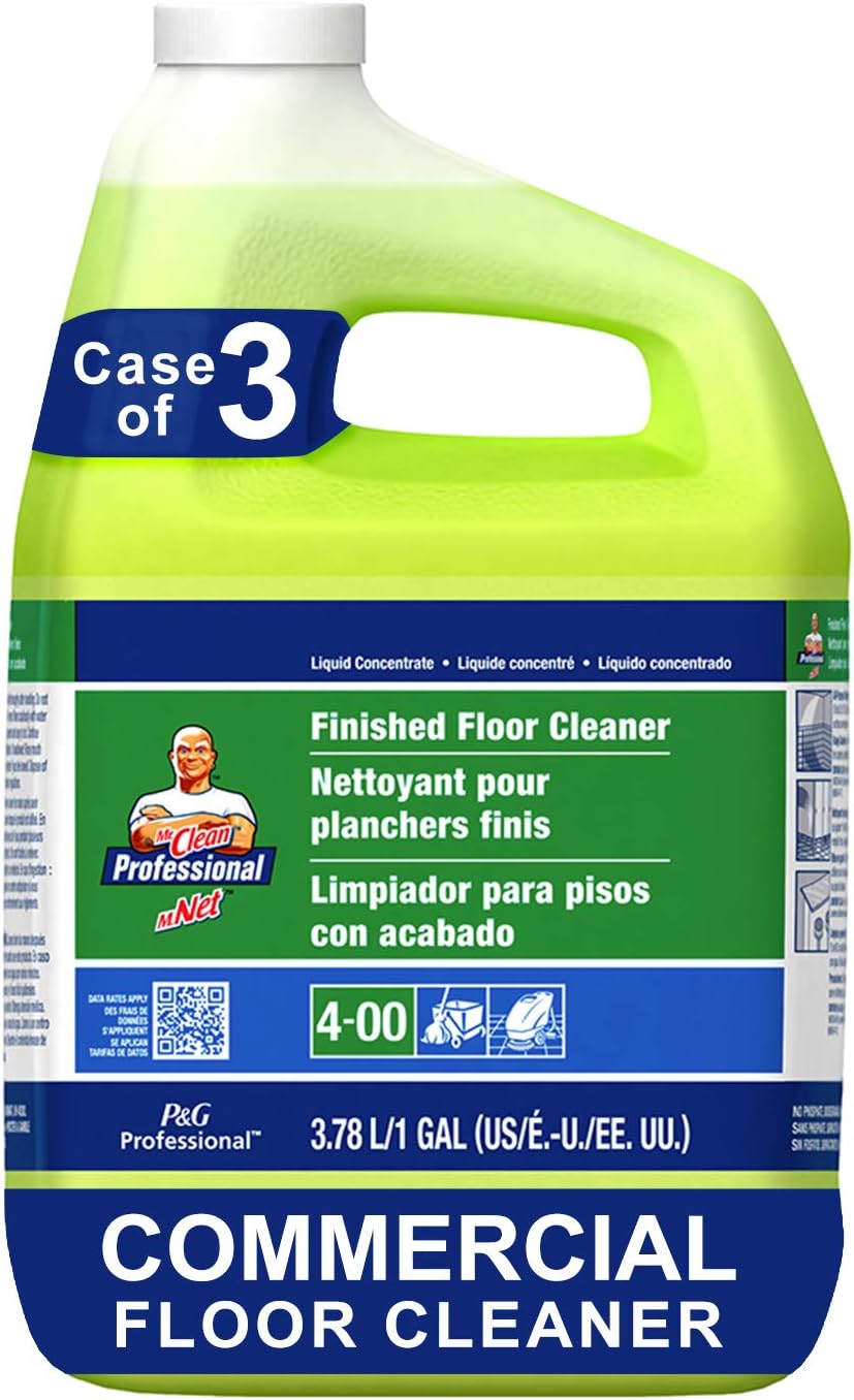 Mr. Clean Professional Floor Cleaner , Bulk Liquid Concentrate fro Hardwood, tile or Terrazo Floors, Commercial Use, Lemon Scent, 1 Gal. (Case of 3)
