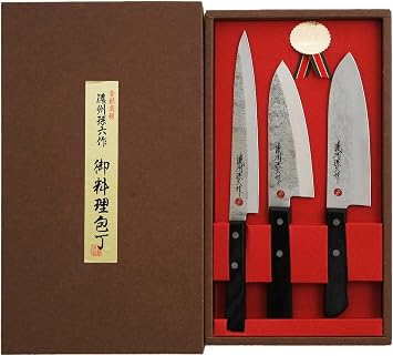 Sabeki Sangyo Knife Set, 3-Piece, Made in Japan, Santoku Knife/Deba Knife/Sashimi Knife, Ancient Style Knife, Noshu Magorokuzakuro HG2903A