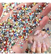 1440Pcs 3D Colorful Rhinestones Nail Art Charms Sparkly Silvery Flatback Nail Gems Mini Rounded N...