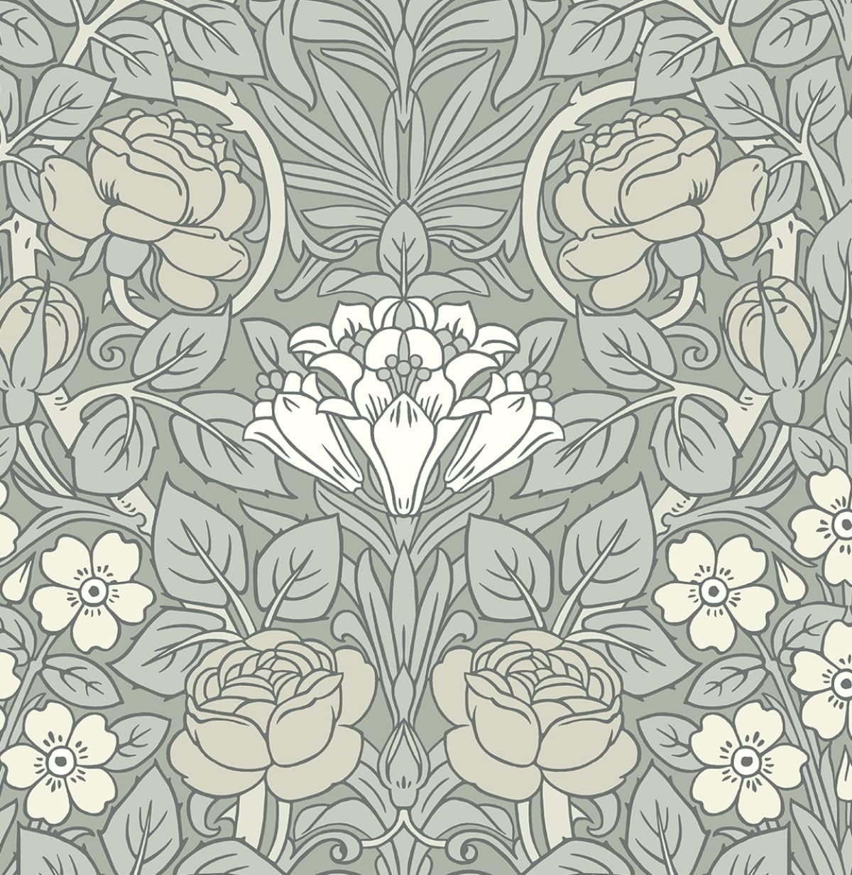 NextWall Vintage Rose Floral Peel and Stick Wallpaper (Alloy Grey)