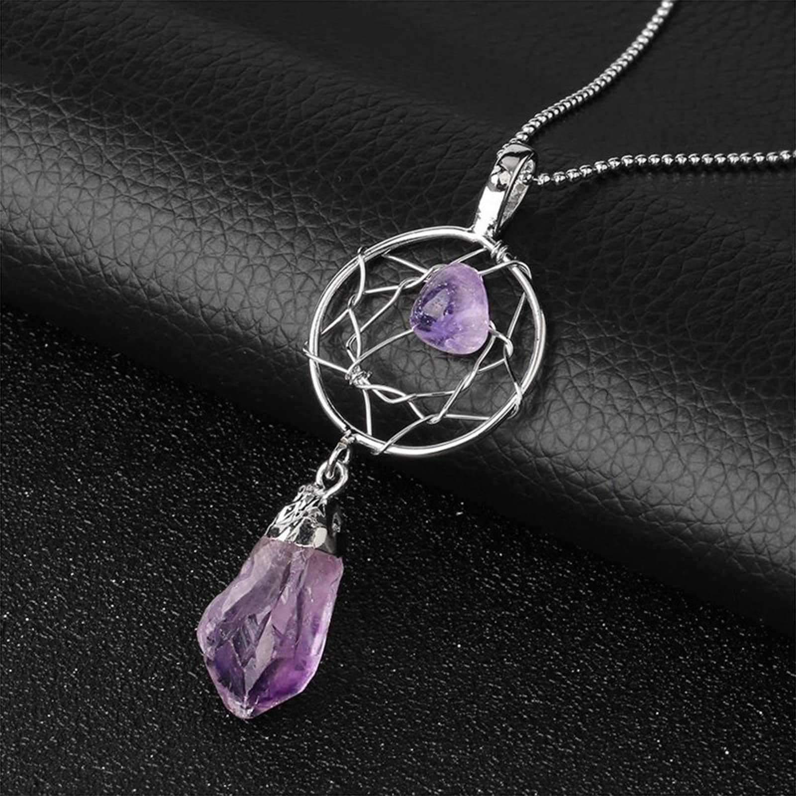 Jeulia Irregular Natural Crystal Necklace: Dream Catcher Healing Reiki Quartz Pendant Citrine Amethyst Stone Balancing Chakra Gemstone Jewellery for Her Women Wife Gift - Image 2