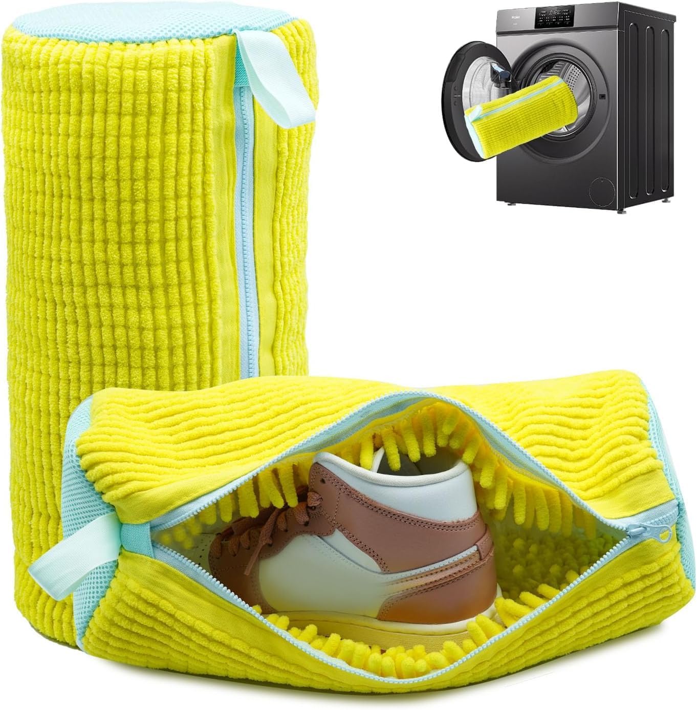 Shoe Washing Machine Bag, Invisible Zipper Side Opening Shoe Washing Bag for Washer and Dryer, Shoe Laundry Bags for Sneakers, Reusable Shoe Cleaning Bag for All Shoe Sizes (Yellow, 1pc)-image-45