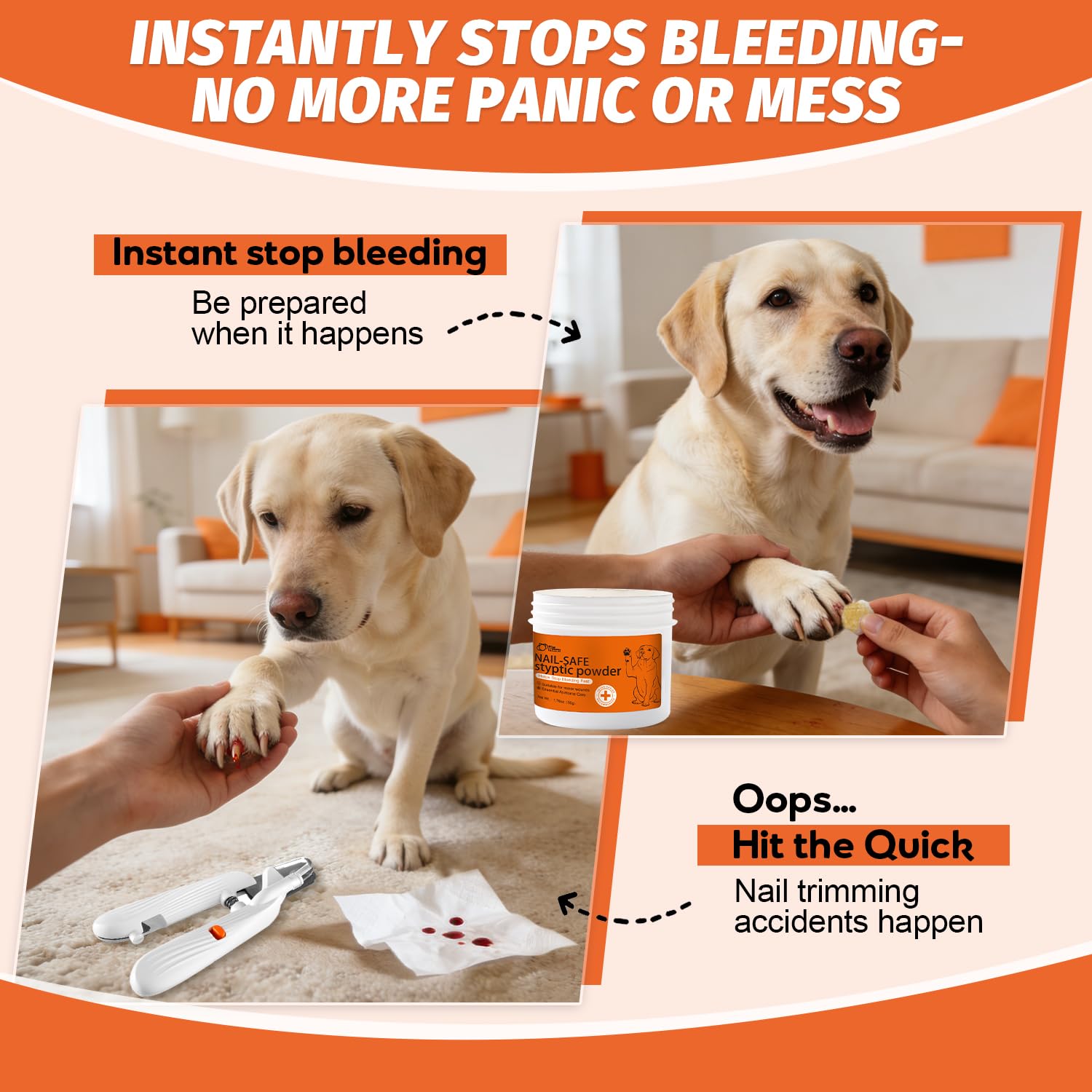 PAW PLANET Styptic - Polvo para perros y gatos con kit de cortaúñas, 49,90 g | Para recortar uñas, fácil aplicación de polvo, adecuado para rutinas de aseo doméstico