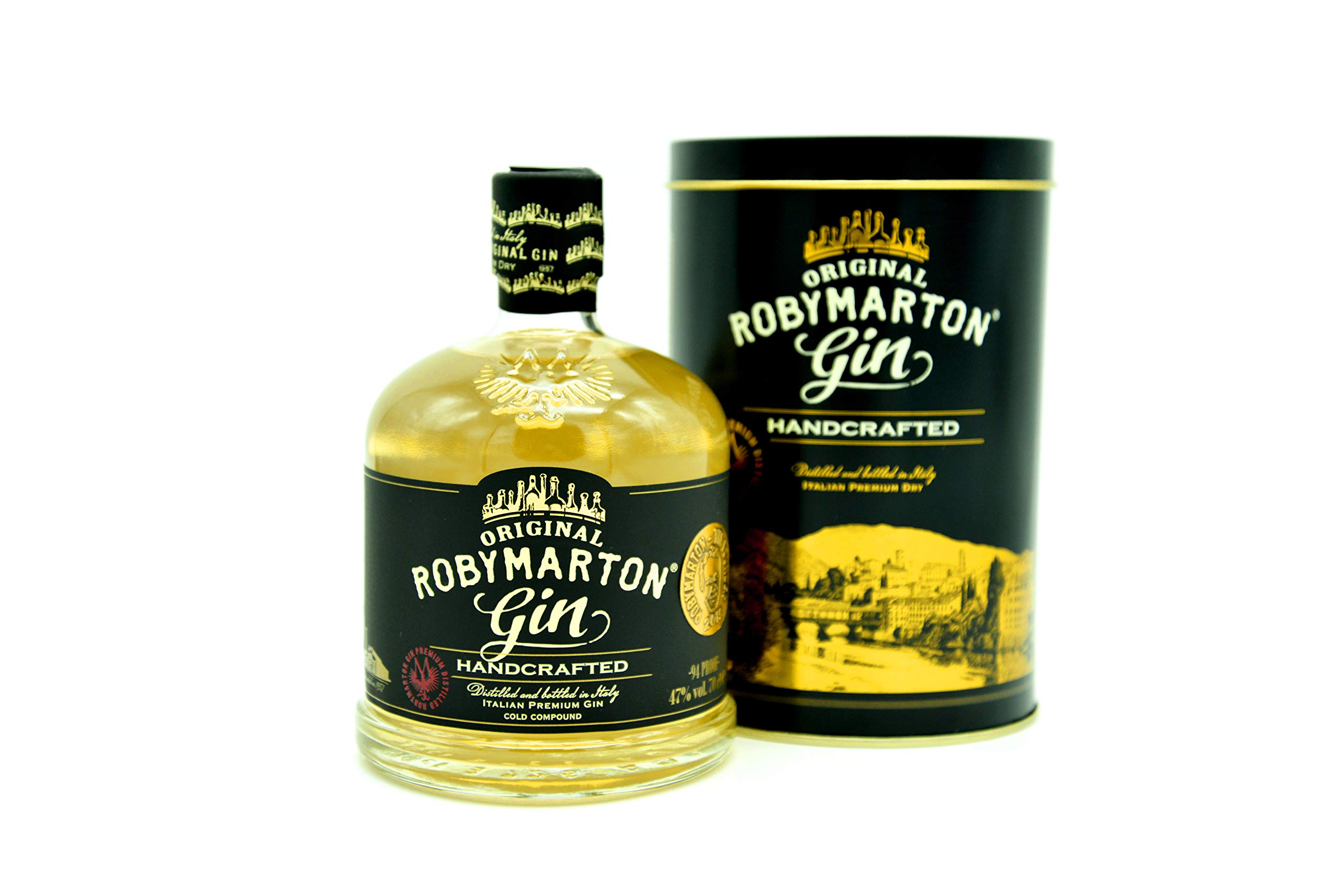Robymarton Gin - Original Italian Premium Gin - Gusto Speziato con 11 Botaniche - In Confezione Regalo con Latta Serigrafata Originale - Ideale per Gin Tonic e Cocktail Gourmet - 70cl - 47% vol.