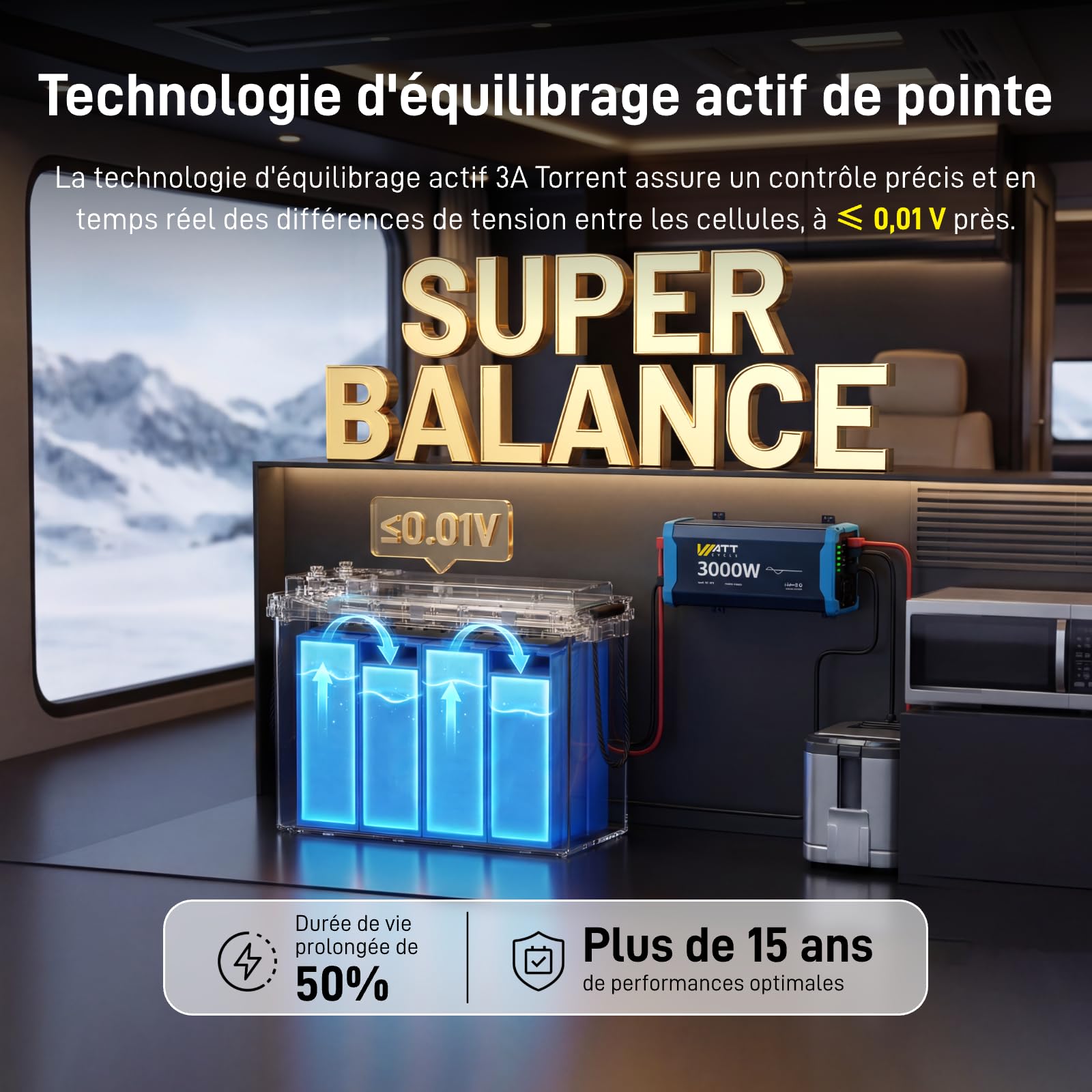 Batterie Lithium 12V 314Ah LiFePO4 Bluetooth avec Protection de 200A BMS