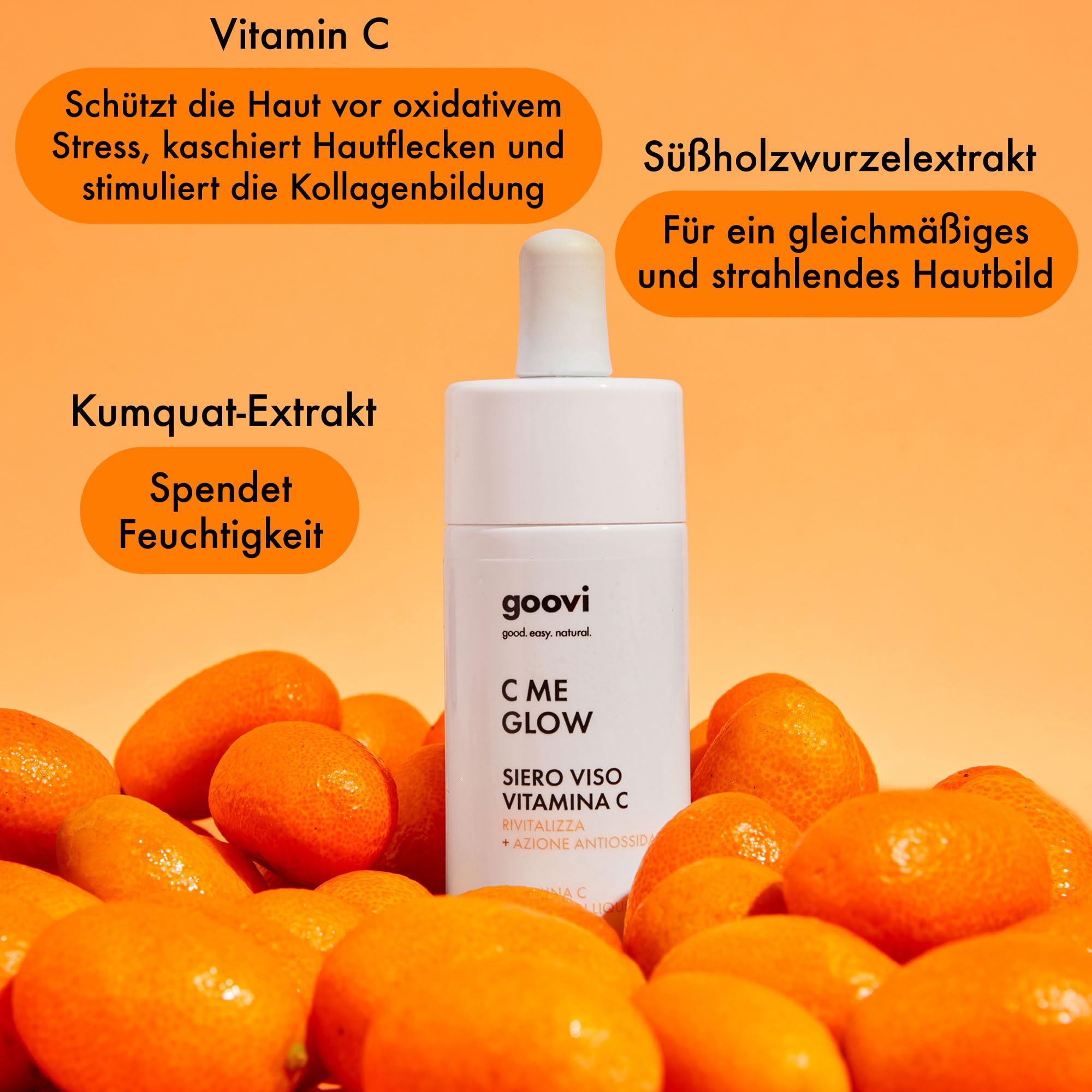 GOOVI C Me Glow Vitamina C Face Serum - Siero viso per una carnagione radiosa, antiossidante e idratante, 30 ml