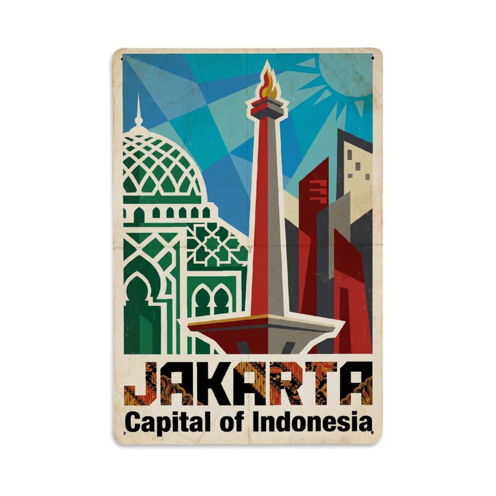 Gead 8X12inch Style Travel Retro Indonesia Jakarta Metal Tin Sign