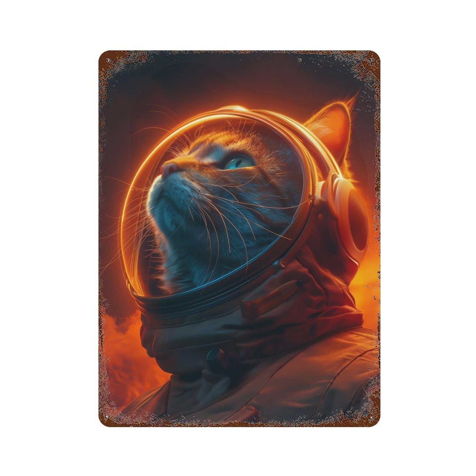 Rust Effect Cat Astronaut Rusty Metal Tin Sign 15.7"x11.8", Rustic Home Decor for Living Room, Hallway And Home Decor