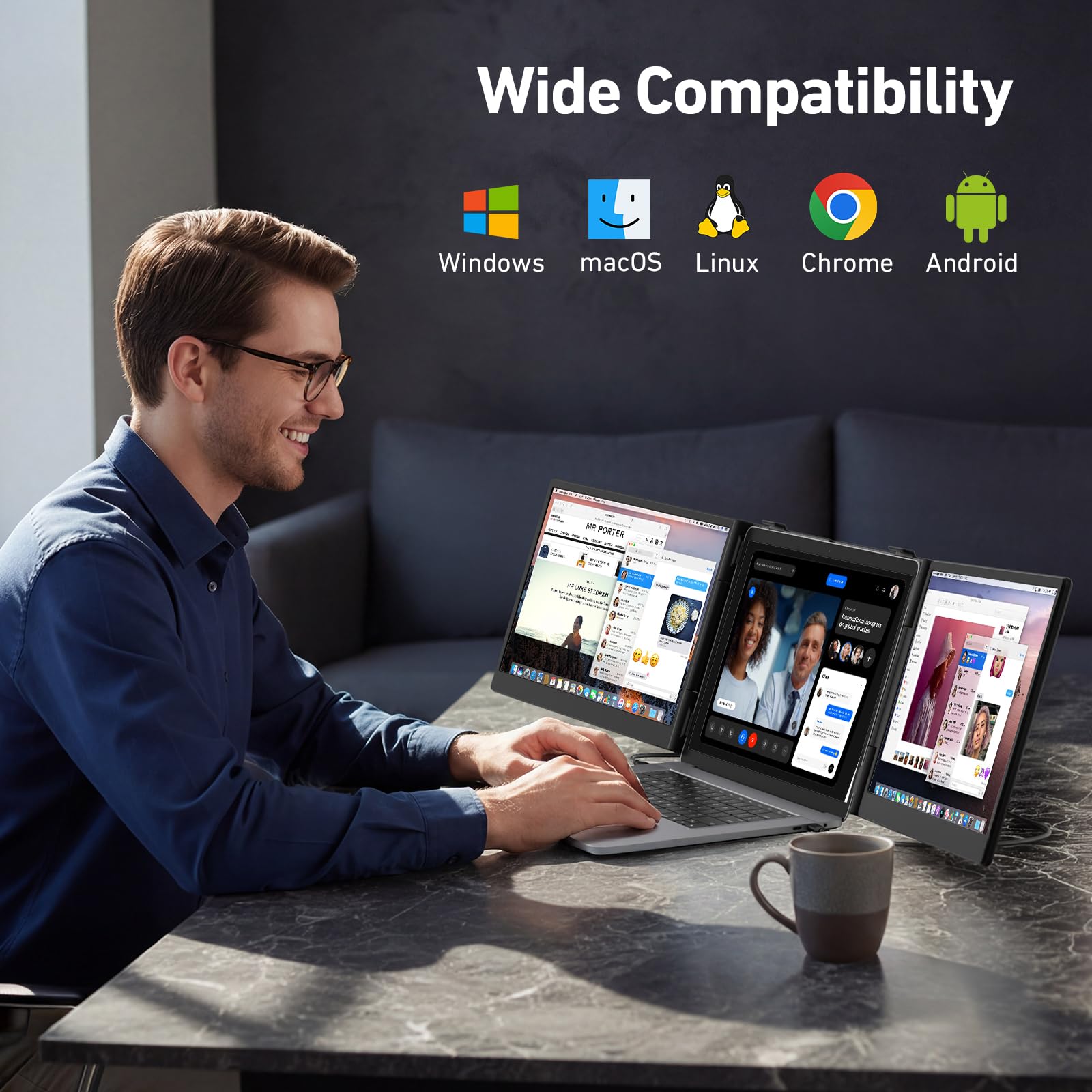 Vixtan 14" Triple Laptop Screen Extender, 3.0 lbs Lightweight FHD IPS Portable Monitor for Laptop, USB-C Plug & Play Multi Screen Attachment for 13-17.3" laptops with Windows/Mac/Chrome view 9