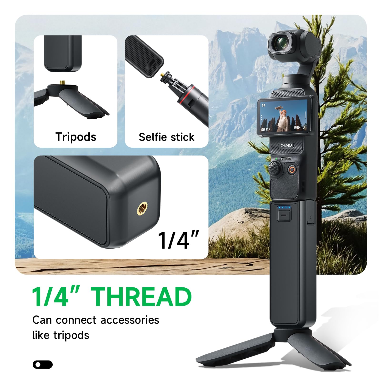 CITYORK 5000mAh impugnatura batteria per DJI Osmo Pocket 3/Pocket 4/Combo/Xtra Muse, batteria per DJI Osmo Pocket 3/Pocket 4 con attacco filettato da 1/4 di pollice e LED, ricarica USB-C1/C2