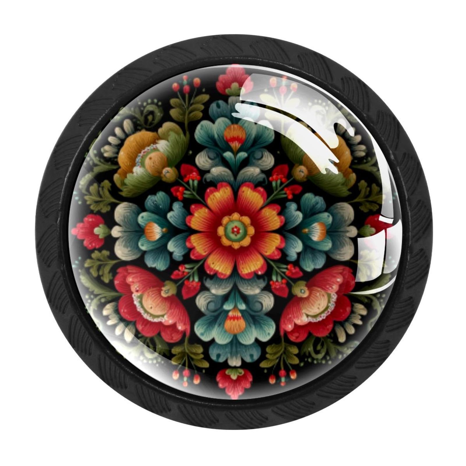 Bouton de tiroir en verre au motif folklorique romarin pour sublimer une commode de chambre