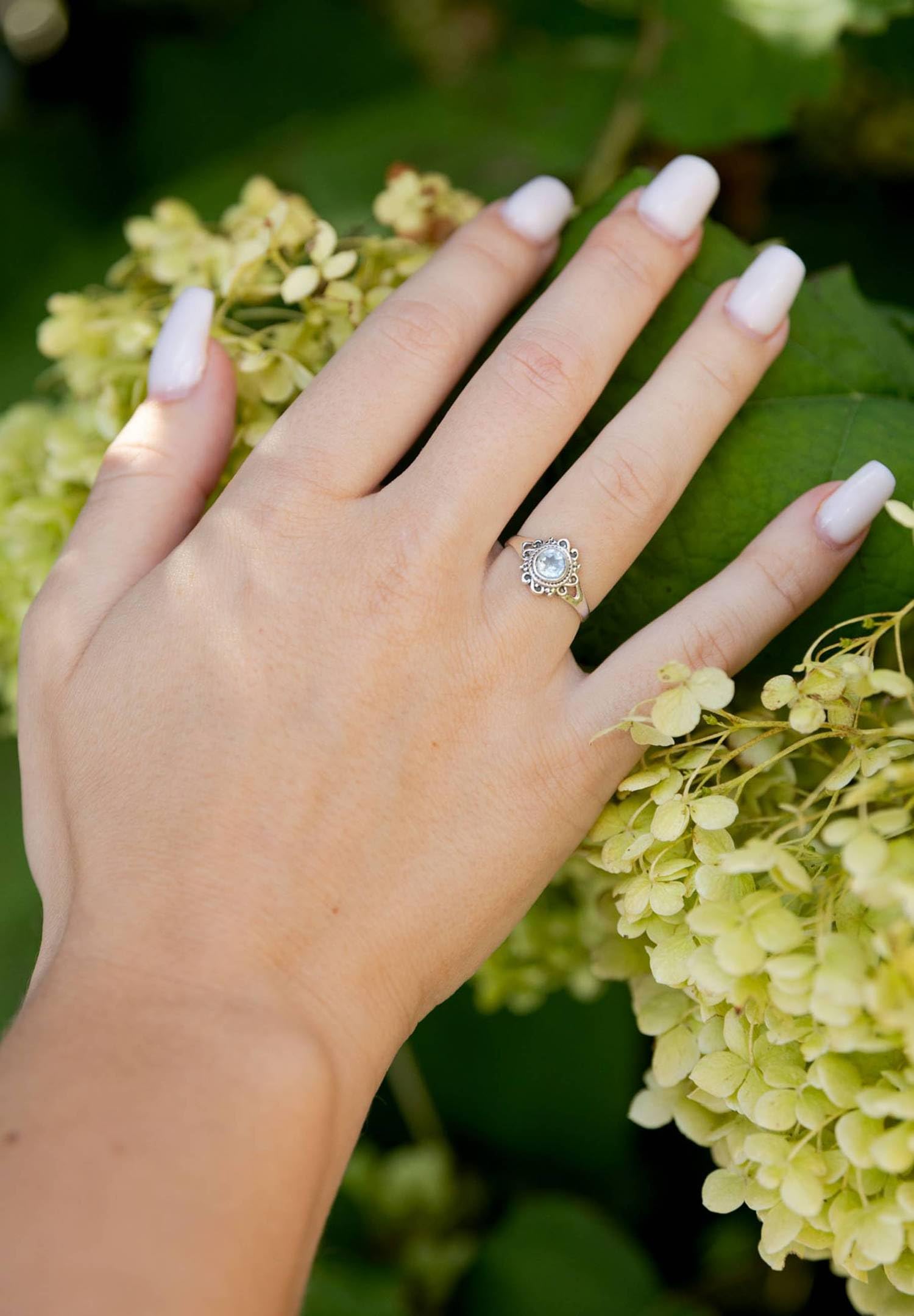 mantraroma Silberring Damen 925 Sterling Silber – runder Edelstein Ring, Vintage Statement Ring Schmuck, elegantes Geschenk für Frauen