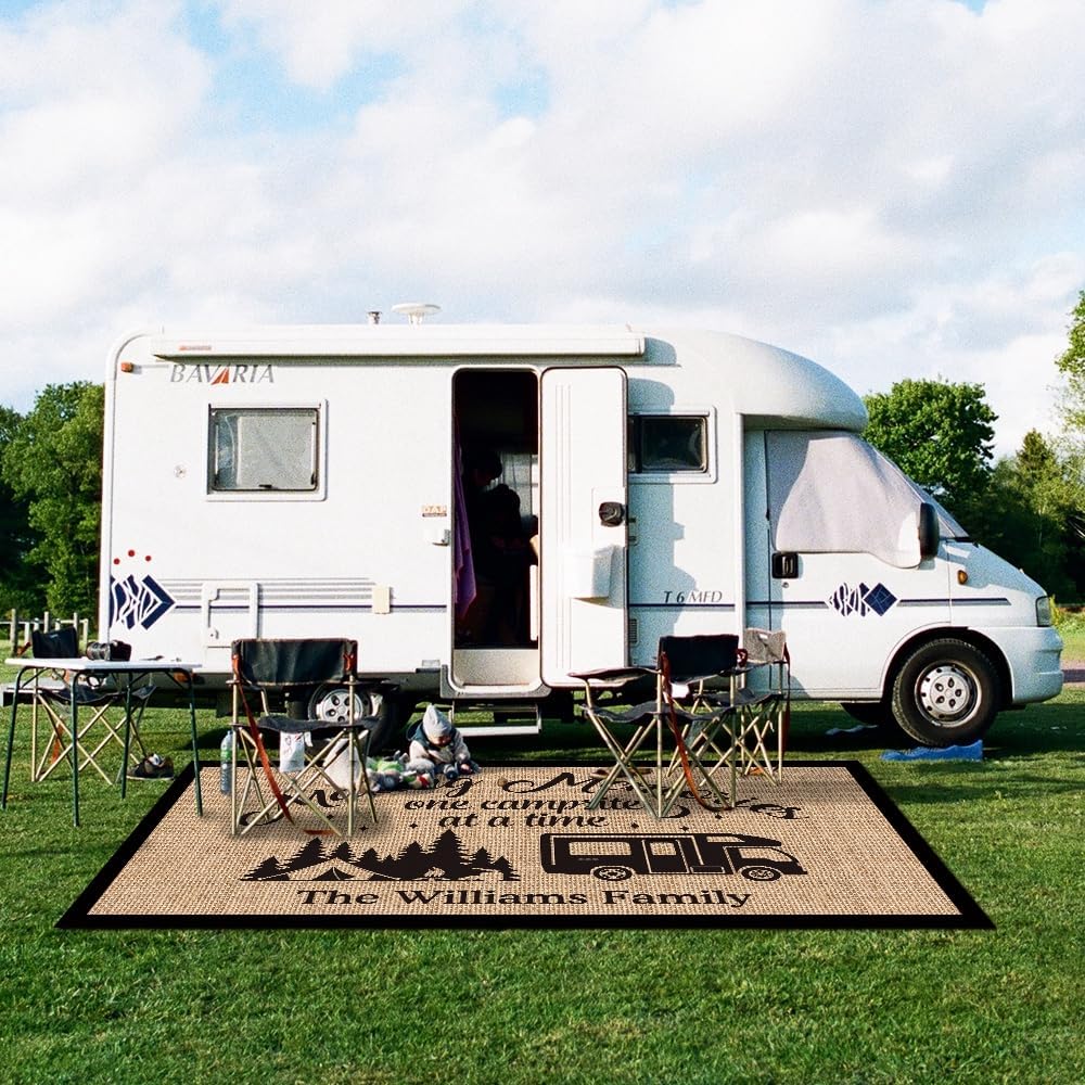 Custom Camping Rug Making Memories RV Trailer Campsite Decor One Campsite at a Time Floor Mat for Outdoors, Patio, Backyard, Picnic, Beach, Camping, 30 x 55 Inch (19 RV Optional)