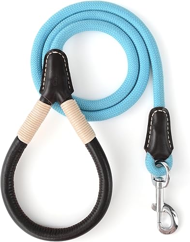 Miniatura 16 de Mile High Life Correa de perro con asa envuelta de cuero genuino, con cierre resistente para perros pequeños, medianos y grandes (gris, 4 pies)