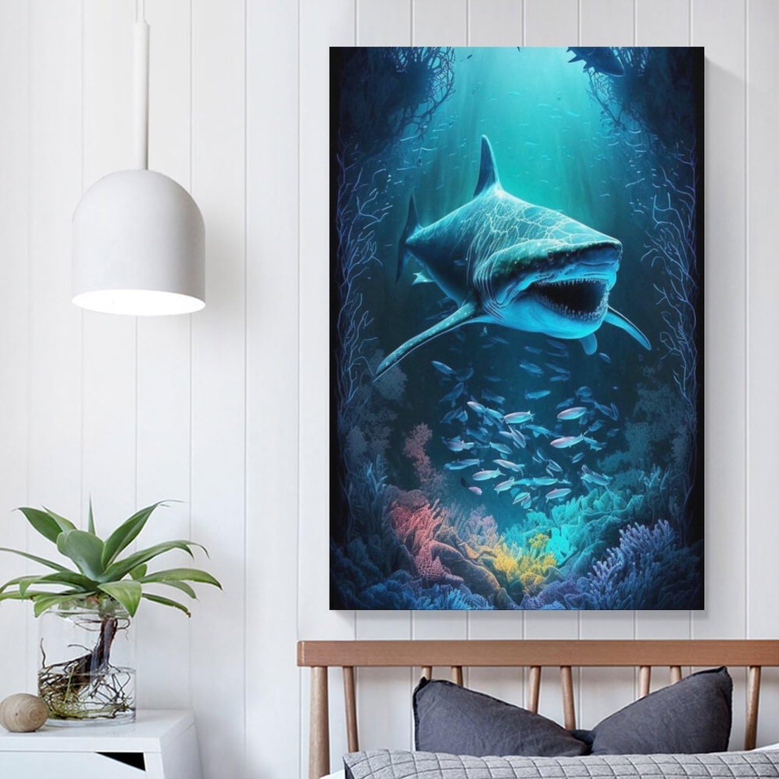 大型ウォールアート キャンバスプリント ポスター 巨大なサメ 海底の