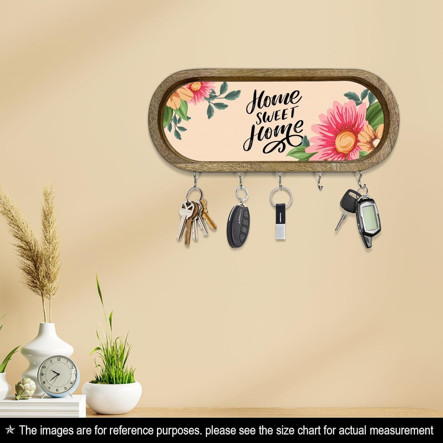 MTRXX Wooden Wall Mounted Key Holder | Decorative Key Rack for Home Entryway | 5 Hooks | KD13