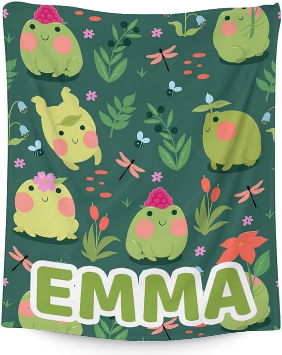 Mercuryelf Custom Frog Throw Blanket - Soft, Fuzzy & Warm - 40x50 Inches Flannel Blankets for Travel, Office - Dark Green Cute Throws Gift for Kids