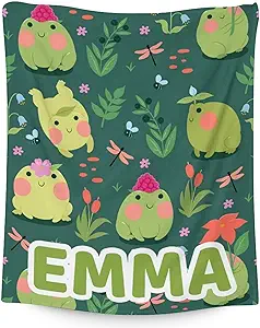 Mercuryelf Custom Frog Throw Blanket - Soft, Fuzzy & Warm - 40x50 Inches Flannel Blankets for Travel, Office - Dark Green Cute Throws Gift for Kids