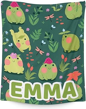 Mercuryelf Custom Frog Throw Blanket - Soft, Fuzzy & Warm - 40x50 Inches Flannel Blankets for Travel, Office - Dark Green Cute Throws Gift for Kids